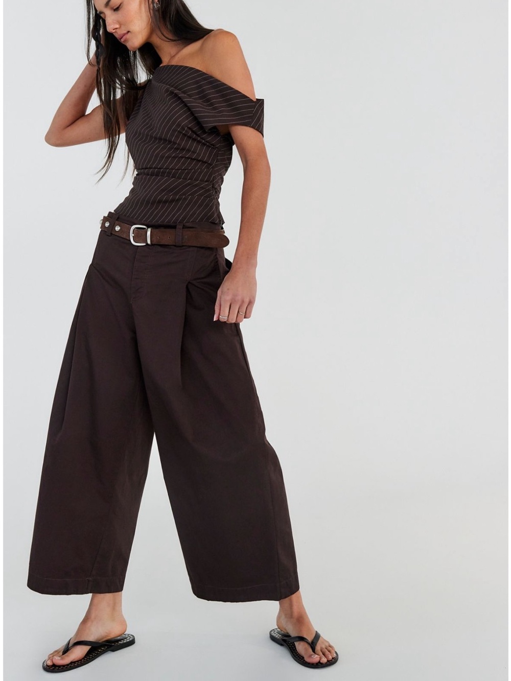 Free People Silverlake Wide Leg Chino Trousers 6 NWT Chocolatier Pleated